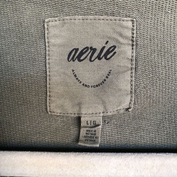 Aerie Henley Sweatshirt Top Women L Army Green Oversize Distressed Button Cozy - Picture 3 of 14